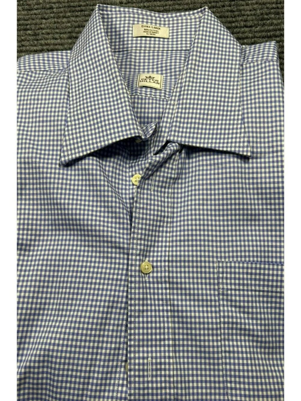 Peter Millar Men's Blue Gingham Button-Down Shirt XL 100% Cotton Made In Turkey